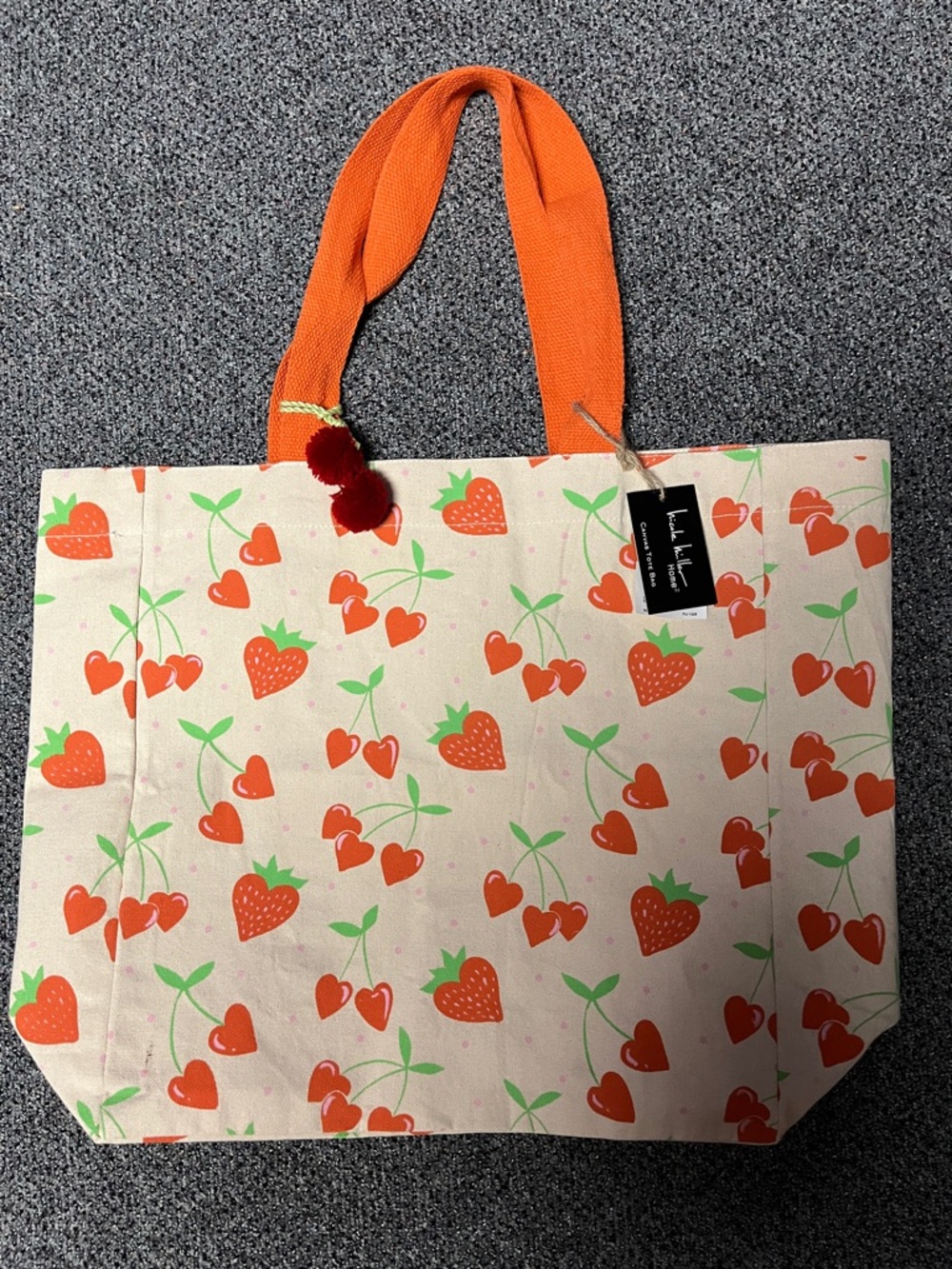 Nicole Miller Canvas Tote with Orange Strawberry & Cherry Print